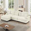 Canapé modulaire en forme de L Mid-Century à trois places avec accoudoirs évasés et volants amovibles, avec jupes plissées et pieds fuselés, canapé en chenille confortable à 3 sièges profonds avec repose-pieds mobile, blanc beige-1113008945