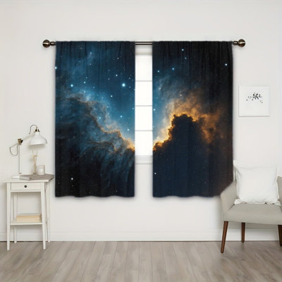 Rideaux filtrant la lumière nébuleuse de la galaxie étoile dorée noire 2PCS, décor à thème d'espace, passe-tringle facile à suspendre, habillage de fenêtre toutes saisons pour salon, chambre à coucher, dortoir, bureau