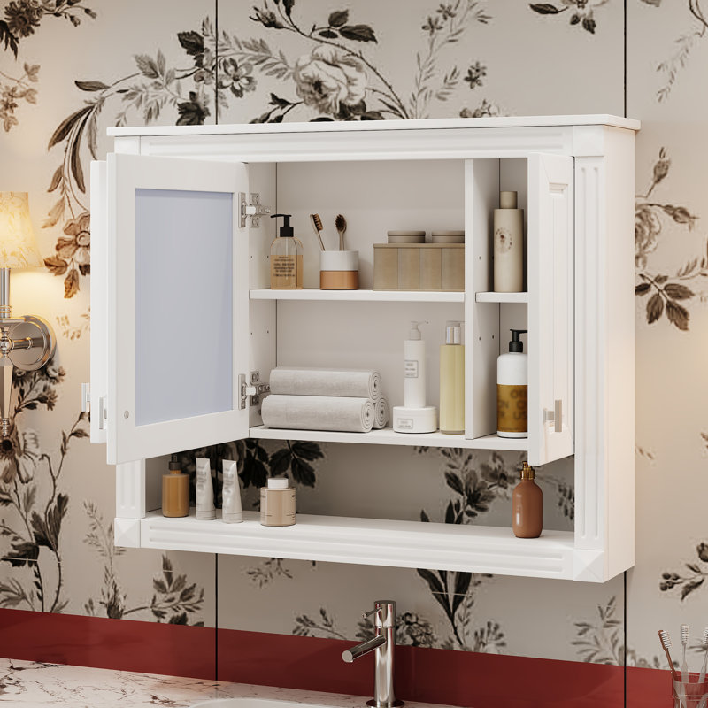 Armoire de salle de bain avec miroir, armoire à pharmacie murale avec tablette ouverte, armoire de rangement avec miroir