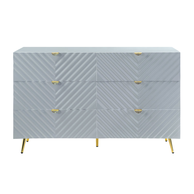Commode double 6 tiroirs l 55 po Schulz, Duplicata gris ultrabrillant