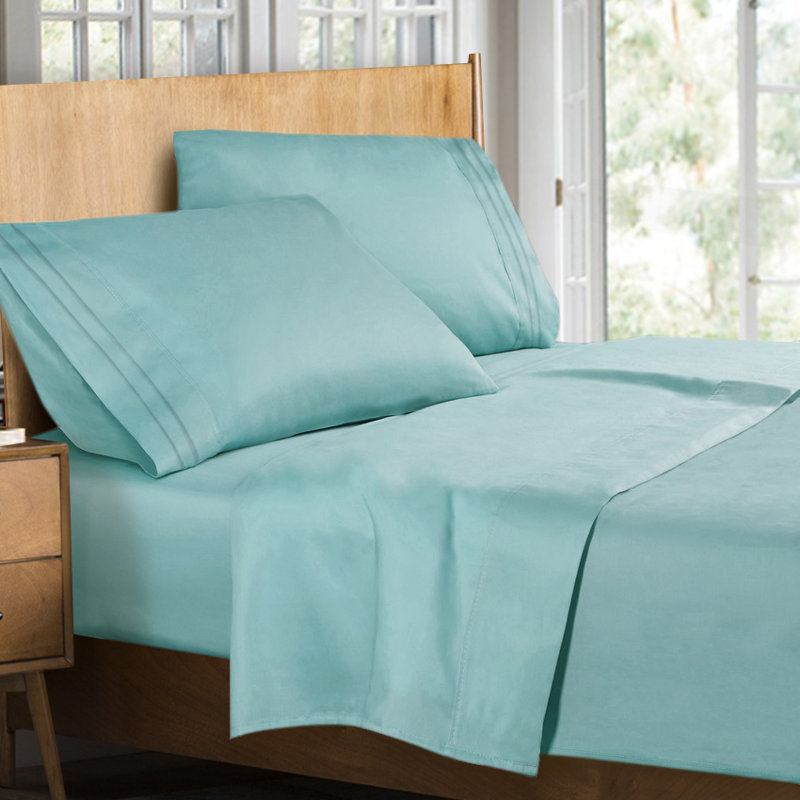 Microfiber Striped Sheet Set, King Sheet Set + Fitted Sheet + 2 Pillowcases, Light Blue