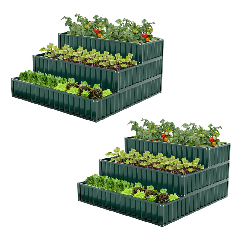 1 Pcs 3-tier Raised Garden Bed,47" X 47" X 24" Metal Outdoor Elevated Planter Box, 2, Green