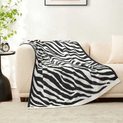 Reversible Knit Throw Blanket Animal Print Throw Lightweight For Couch Or Bed, Black White