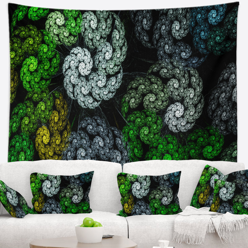 Tapisserie abstraite en spirales de fleurs exotiques et claires, H 78 po x l 92 po