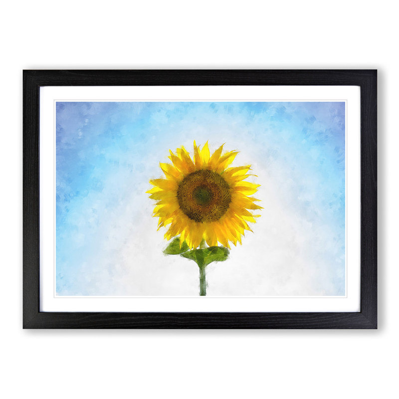 Yellow Sunflower Catching Rays - Picture Frame Painting Print, 40cm H x 60cm W x 2cm D, Black Framed