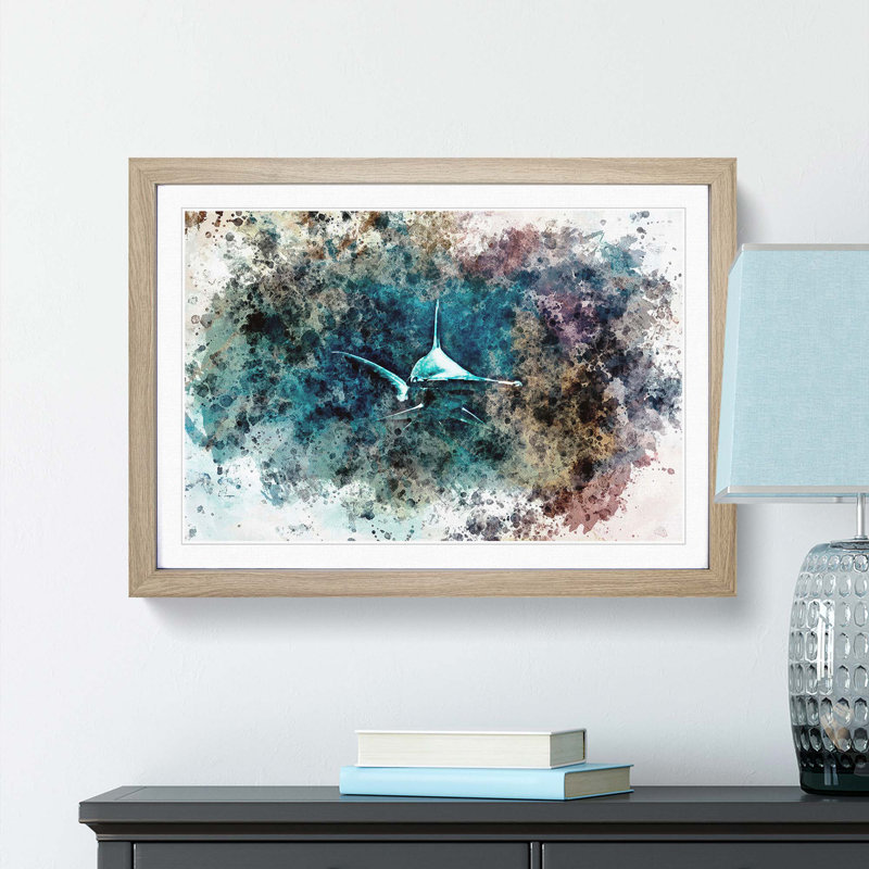 Hammerhead Shark in Abstract - Picture Frame Painting Print, 27cm H x 36cm W x 2cm D, Oak Framed