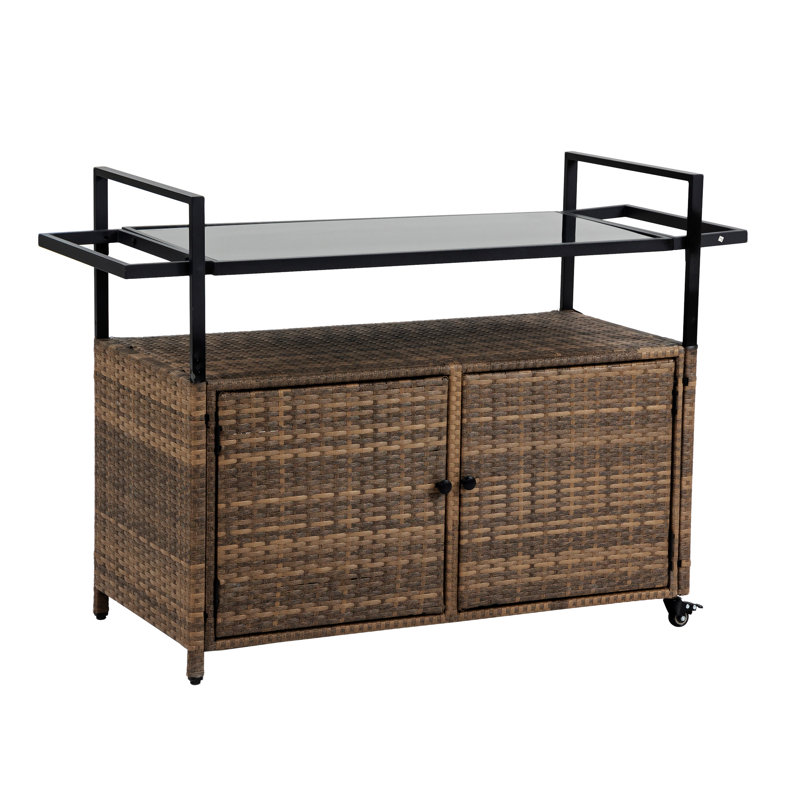 Chariot-bar d'extérieur en osier (sans tabouret inclus)