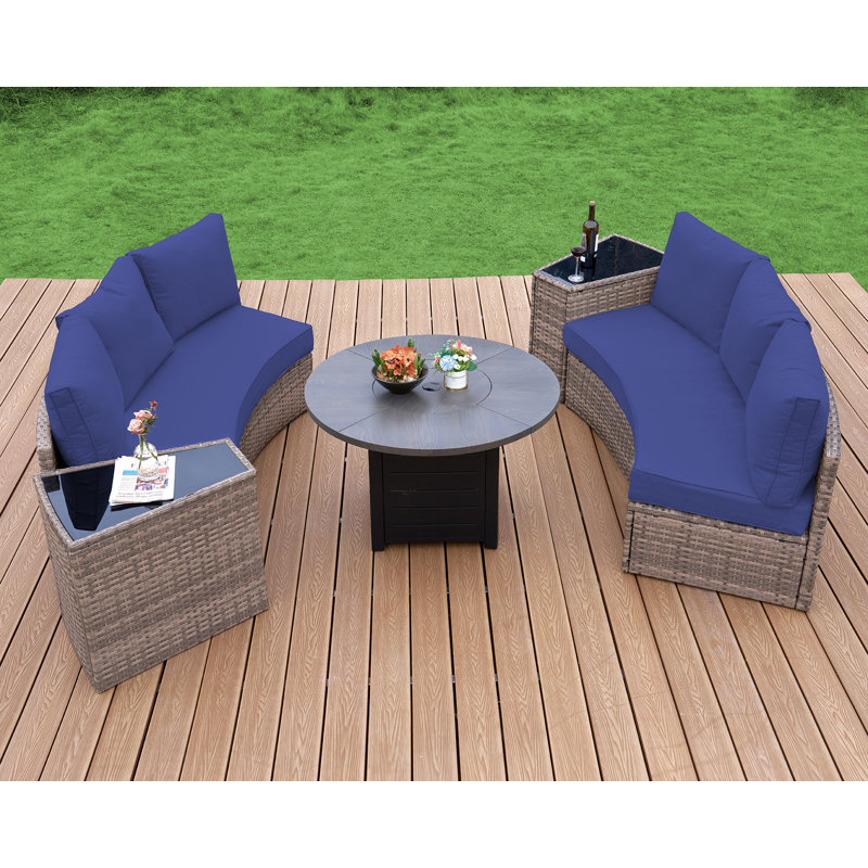 Khaliel 6 - Person Patio Conversation Set with Cushions, Blue