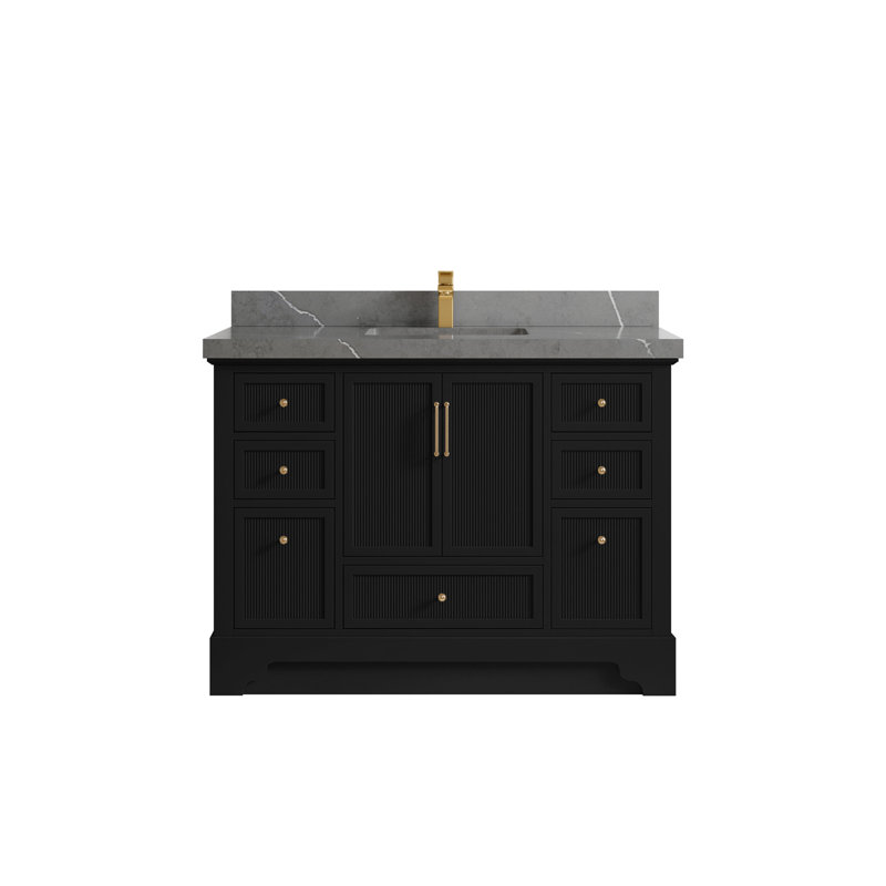 Meuble-lavabo simple autoportant 48 po avec plateau en quartz Alys