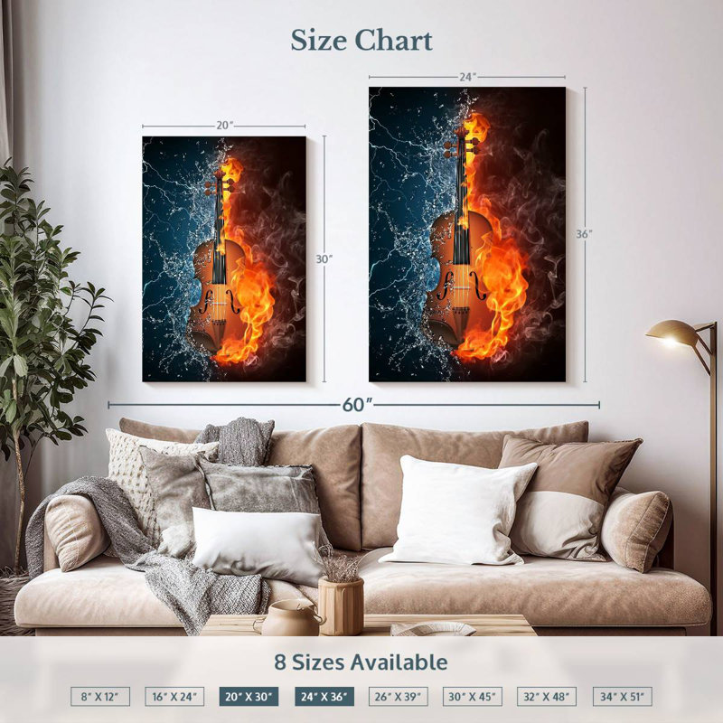Violon Abarca : L'eau et le feu, H 36 po x l 24 po