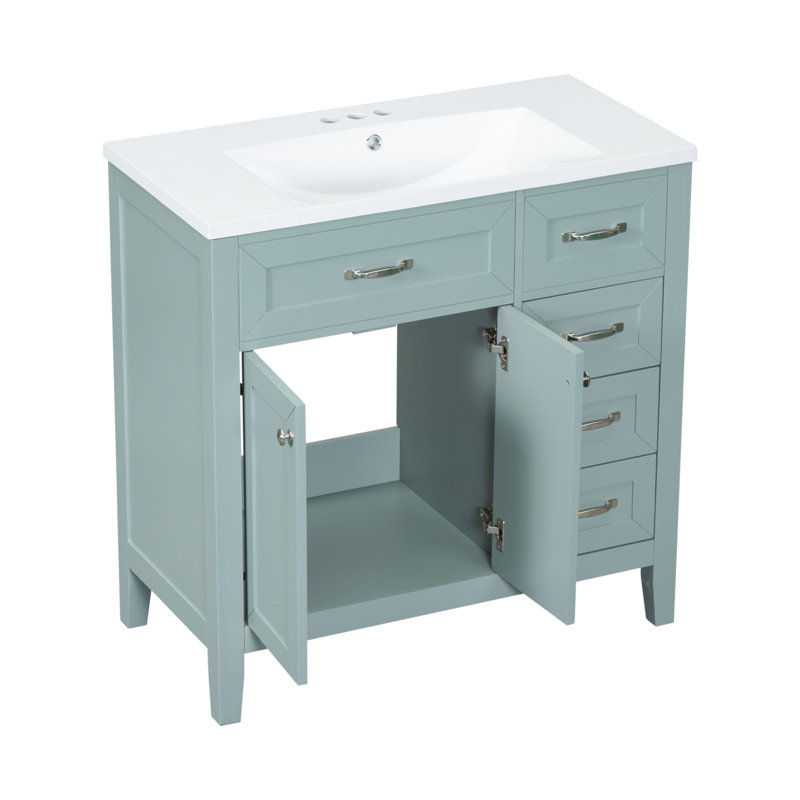 Meuble-lavabo de 36 pouces avec lavabo, structure solide, panneau de fibres à densité moyenne, rangement spacieux et design élégant pour les salles de bain modernes