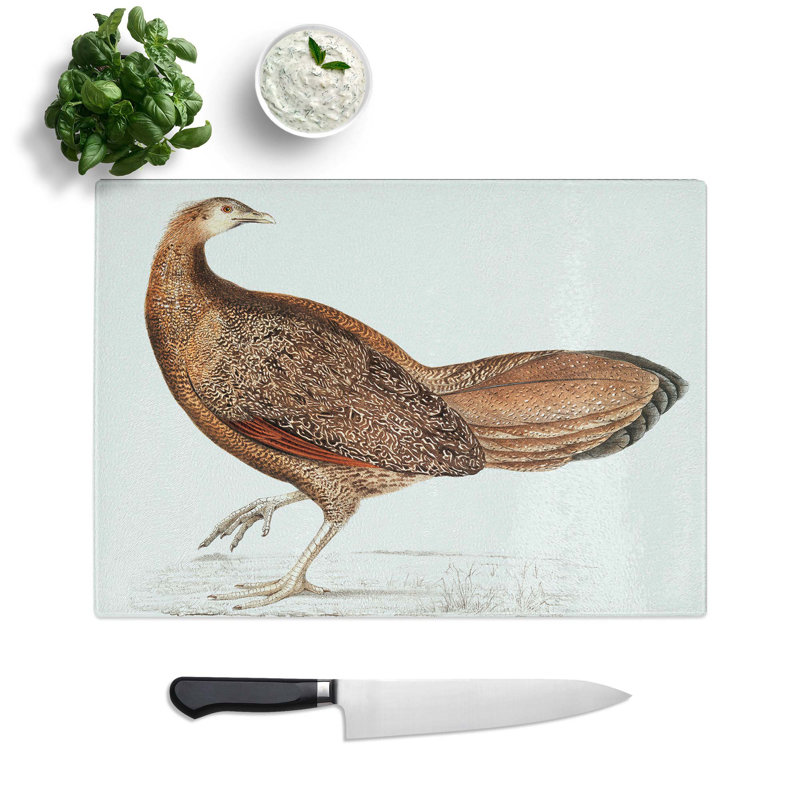 Tempered Glass Argus Pheasant Illustration Chopping Board, 39 cm W x 28.5 cm L