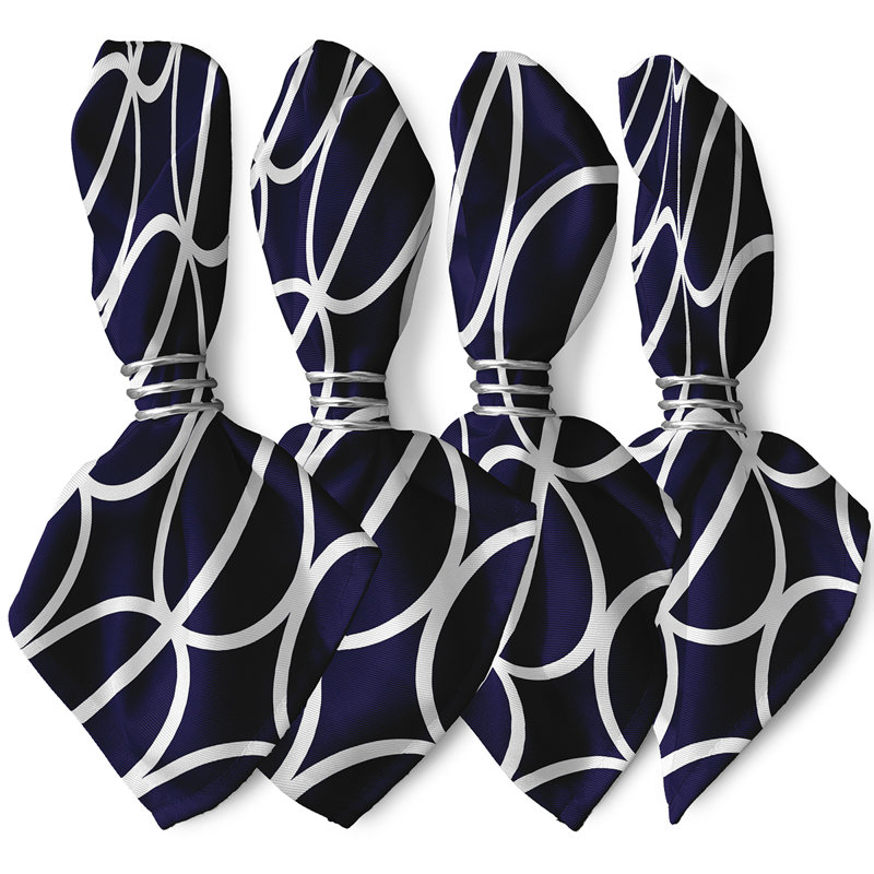 Noxon Polyester Geometric Square Napkin, Navy Blue