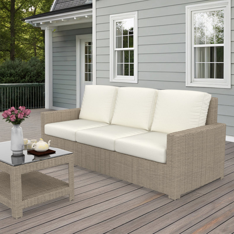 Henri 3 Seat Sofa With Sunbrella Cushions, Canvas Natural