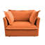 Simple, fauteuil en chenille orange, grand coussin de dossier, coussins décoratifs confortables, housses amovibles, base en bois massif