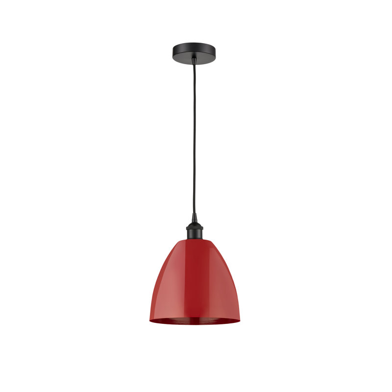 1 - Light Single Drop Pendant Pendant, Red, Matte Black, 18.75" H x 16" W x 16" D