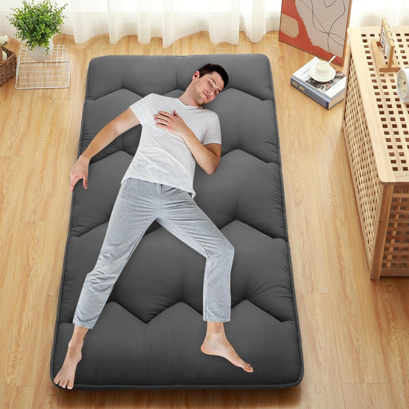 Japanese Futon Mattress, Foldable Floor Sleeping Bed, Tatami Mat for Camping, Guest Room, Twin, Dark Gray