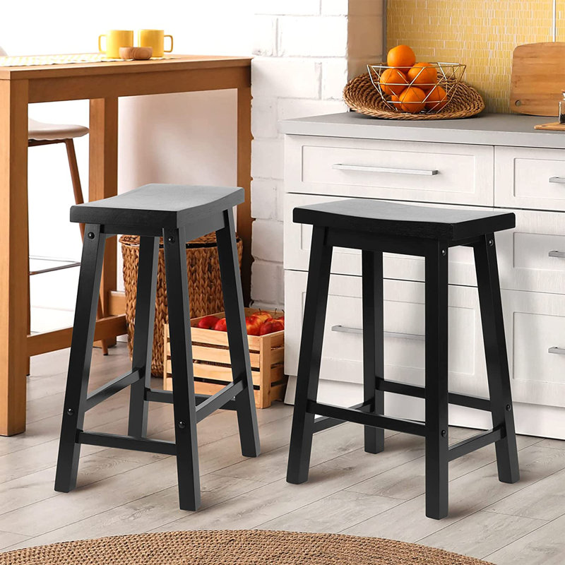 Solid Wood Accent Stool, Black