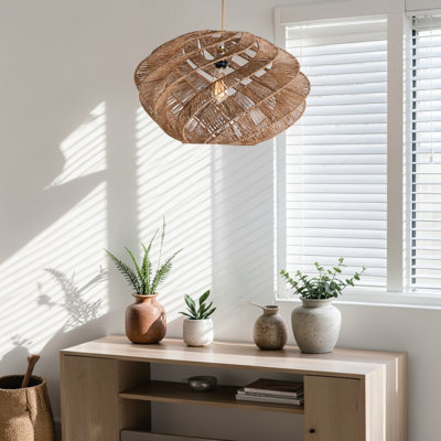 Abat-jour suspendu en jute tissé à la main Namiko - Abat-jour de plafond d'inspiration bohème avec une forme torsadée en spirale