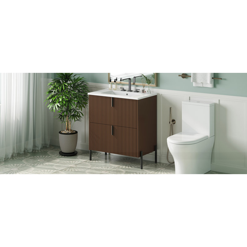 Meuble-lavabo 30 po avec lavabo en céramique, Marron foncé
