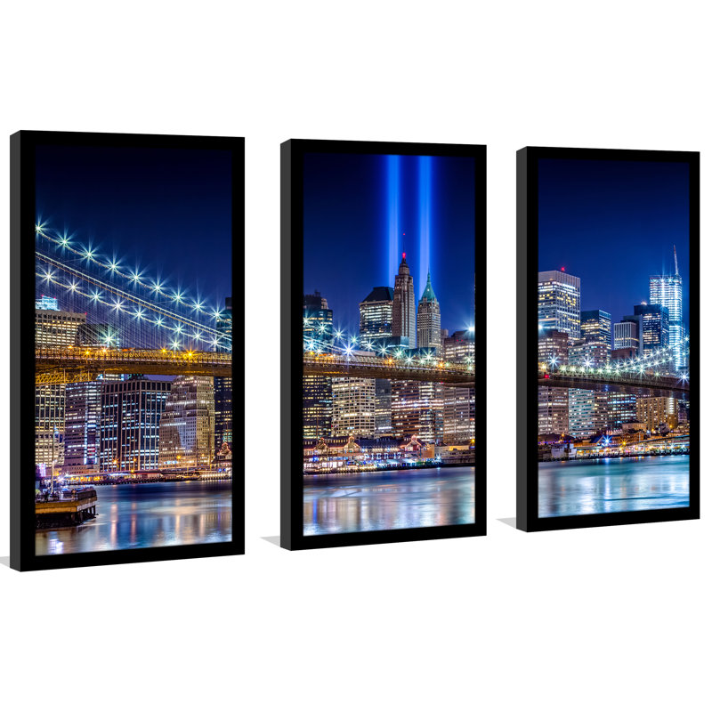 « world trade it lights over manhattan »-cadre photo 3 pièces ensemble de photos imprimées sur plastique
