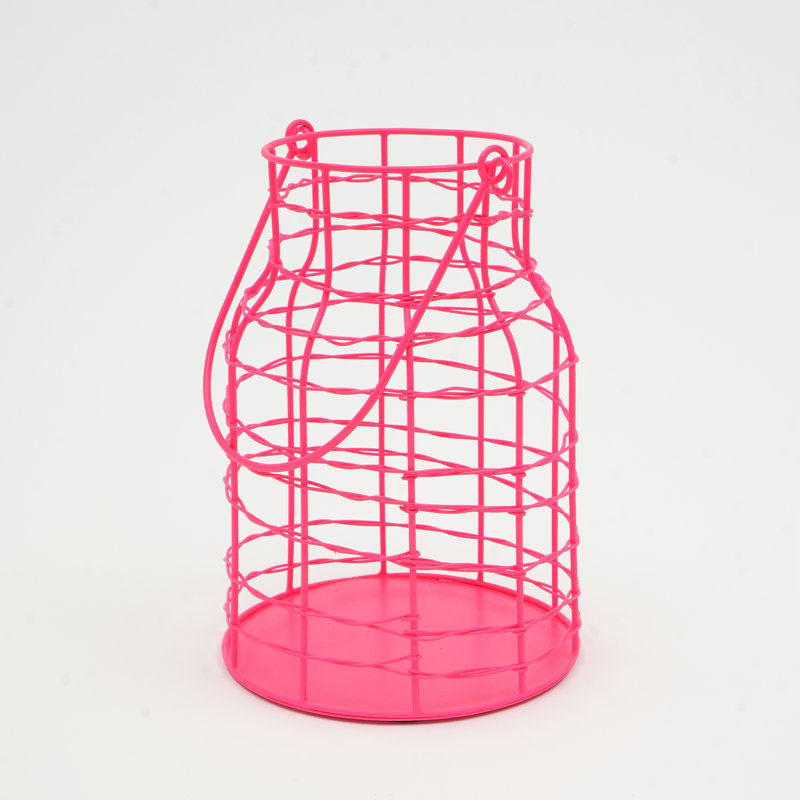 Funk Fusion Lantern, Pink | Candle Holder, Pink, 9" H x 2" W x 7" D