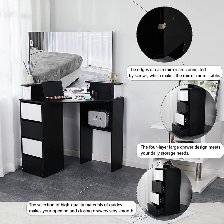 Latitude Run® Vanity Desk with Mirror and Lights,White Makeup Vanity with  Power Outlet & Storage Stool & Reviews