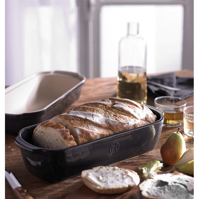 Emile Henry 15" Rectangular Italian Bread Loaf Baker, Dishwasher Safe, Charcoal, Red