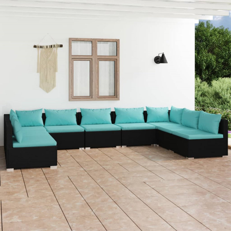  Ensemble de salon de jardin noir, crème, 2 x coin + 7 x milieu, Noir / Crème