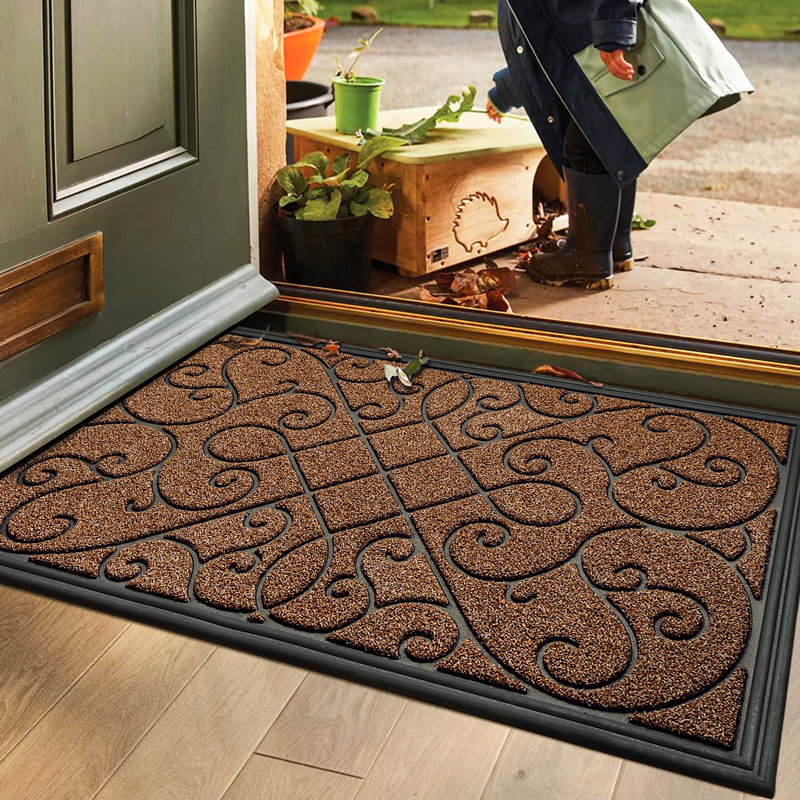 Non-Slip Floral Doormat, Coffee, 17" W x 30" L