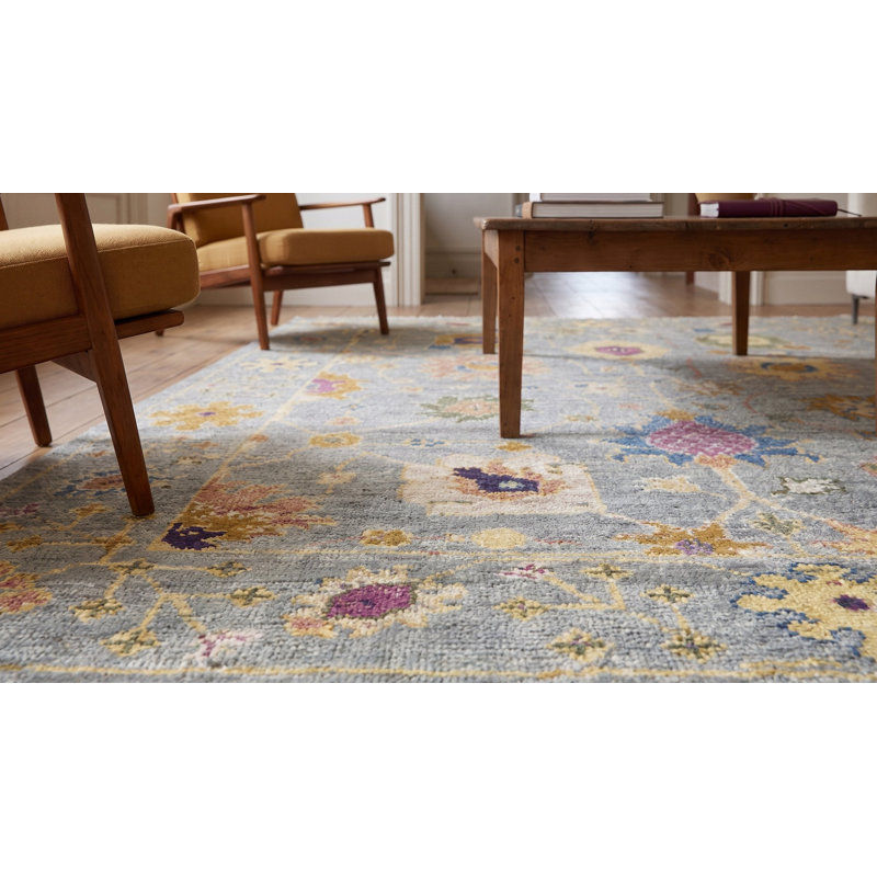 Tapis oriental gris en laine noué à la main Fiona