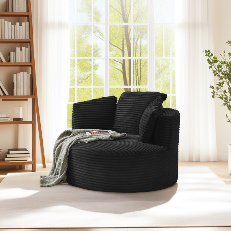 Lozena  49" Corduroy Upholstered Barrel Chair, Oversized Round Compression Chaise Lounge, No Assembly Required
