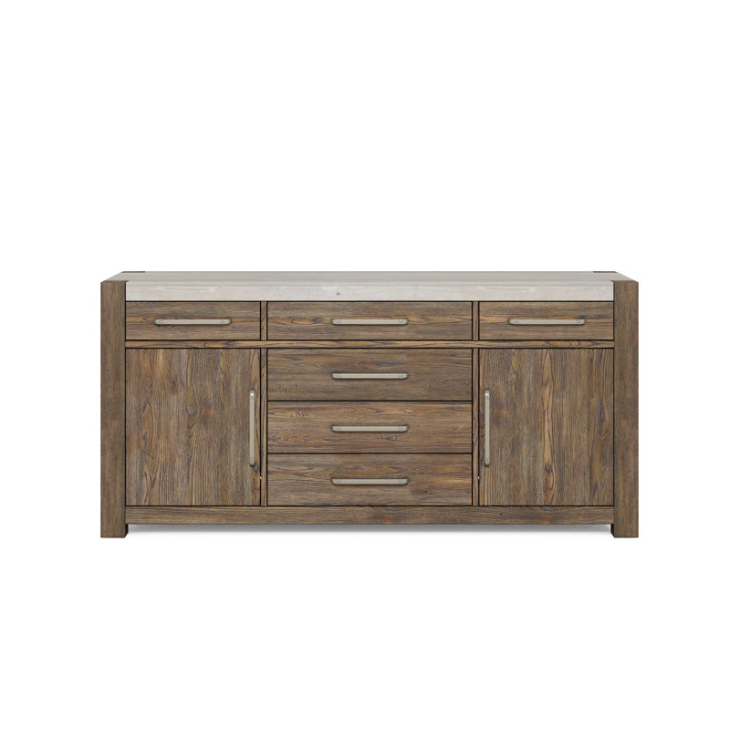 Smoked Knotty Oak Veneer Sideboard with Metal Accents