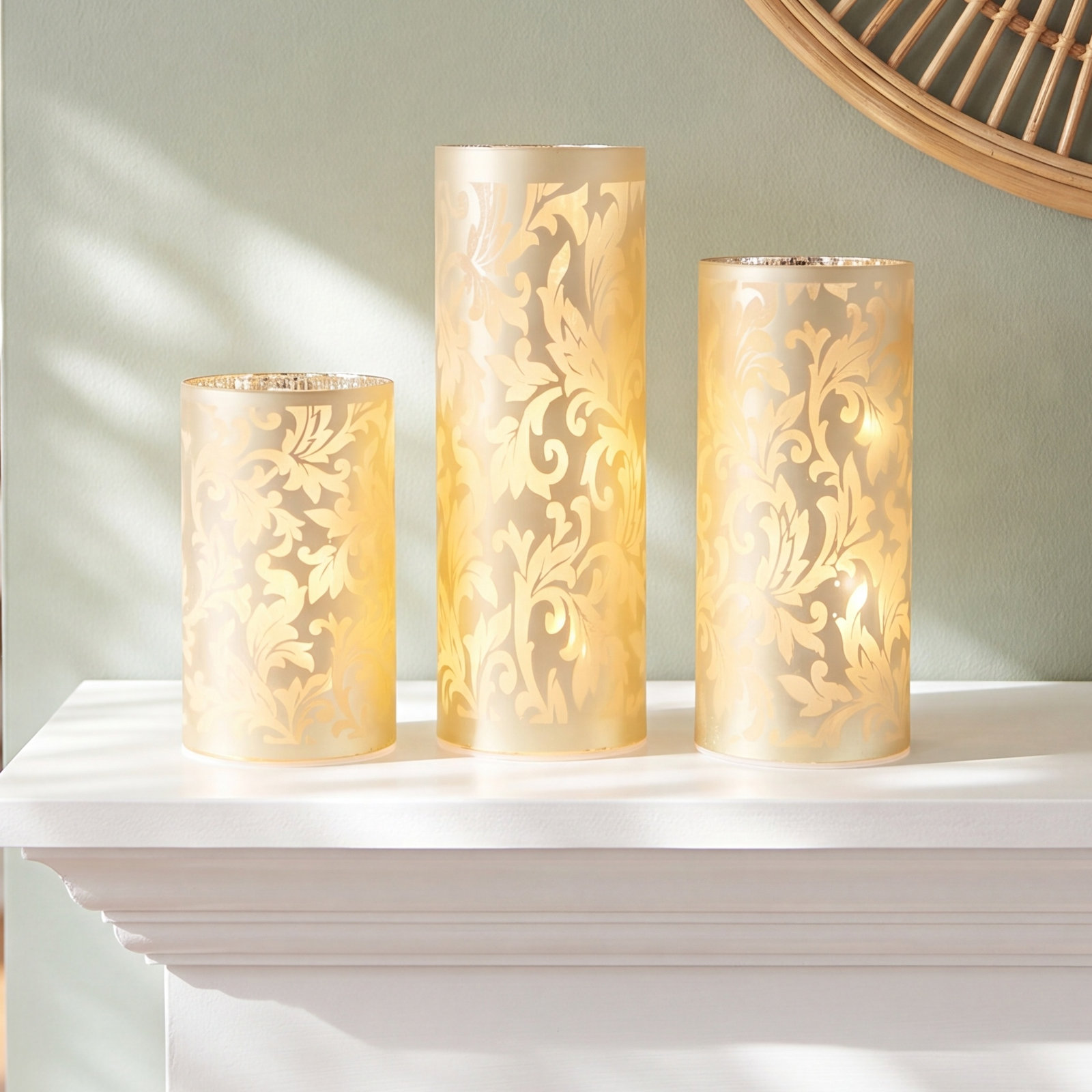 Lighted Glass Luminary Set with Timer