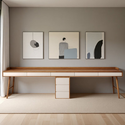 Desk Solid Multi-Drawer Storage Cream Spindle Legs