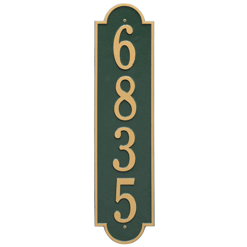 Plaque d'adresse murale personnalisée sur 4 lignes Richmond, Vert/doré