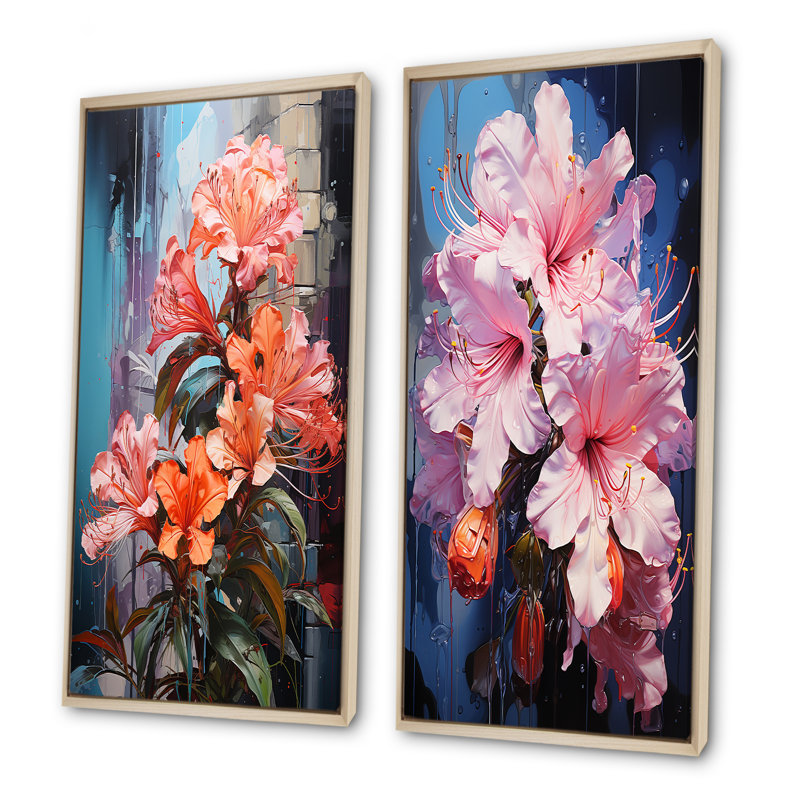 Burst Of Tropical Color Hibiscus - ensemble d'art mural sur toile Hibiscus, Cadre flottant brun, H 28 po x l 25 po