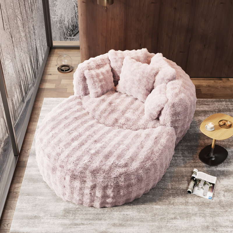 75" Upholstered Barrel Chair - Plush Bubble Velvet Boneless Design, Pink Polyester