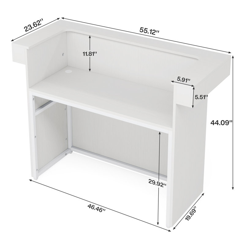 55-Inch White Rectangle Manufactured Wood Reception Desk With Light and 2 Grommets, White