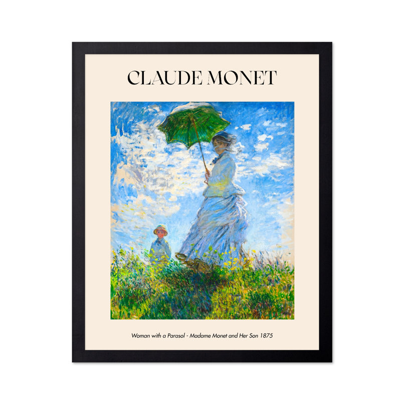 Claude Monet - Femme avec un parasol No1, H 12 po x l 16 po, Affiche, Cadre noir