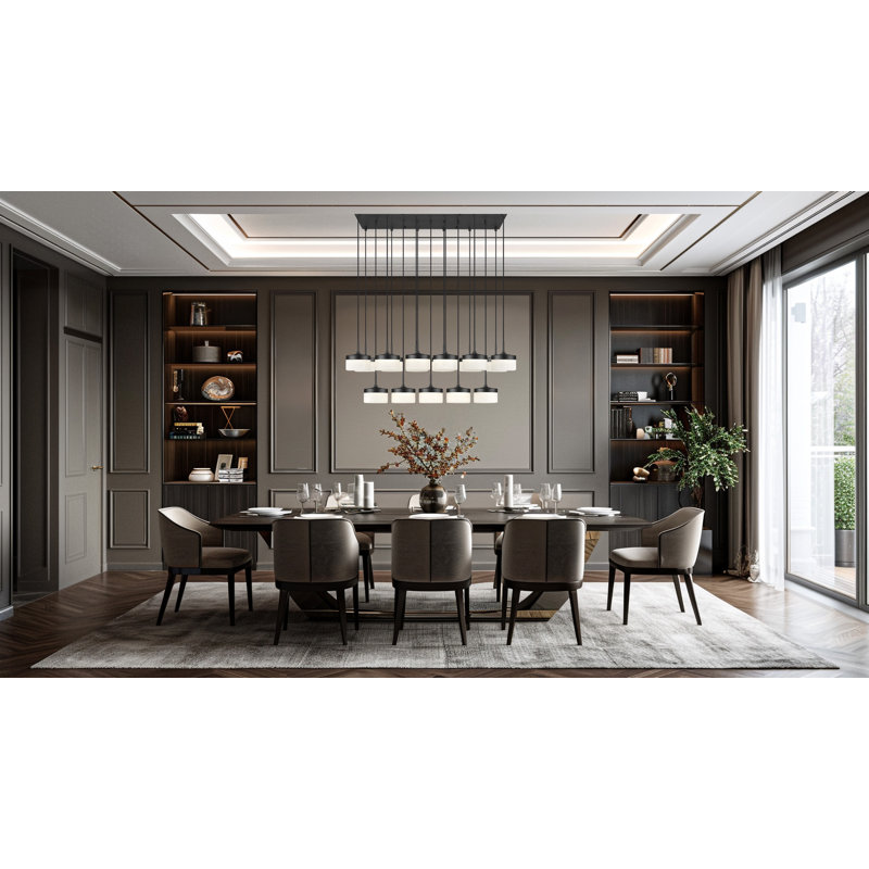 Lustre linéaire noir mat 17 lumières Haddon, Noir mat