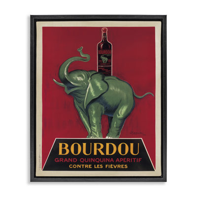 Bourdou Vintage Elephant Advertisement Grey Framed Floater Canvas Wall Art by Leonetto Cappiello