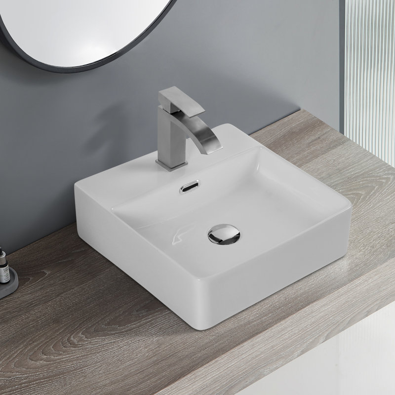 Bassin en céramique moderne pour comptoir de salle de bain - blanc facile à nettoyer pour la finition du matériau