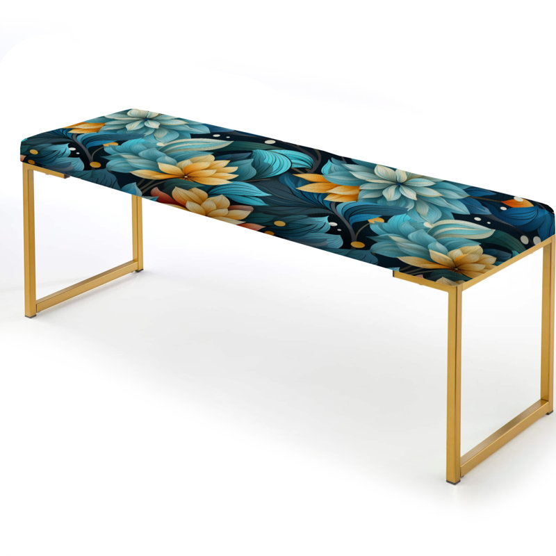 Natures Meditation - Floral Upholstered Gold Bench