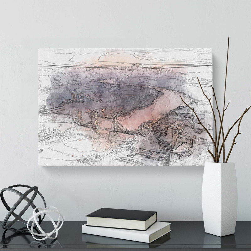 Sunrise over London in Abstract - Wrapped Canvas Drawing - Wrapped Canvas, 35cm H x 50cm W x 3cm D