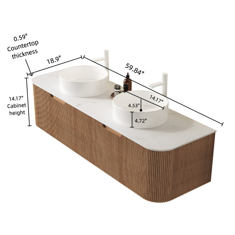 Luxury Double Basin Vanity, Natural Wood