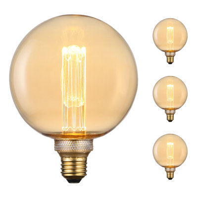 3.5W LED Globe Edison Bulbs Dimmable, Amber Glass, E26 Base, 2000K Soft Warm