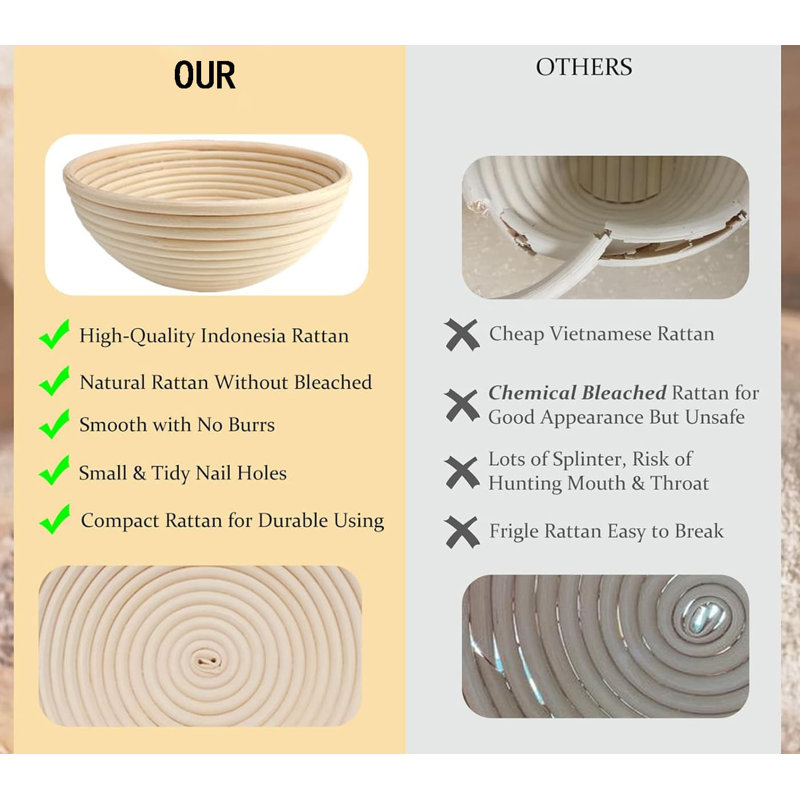 Set of 2 Round 9-Inch Natural Rattan Bread Proofing Baskets