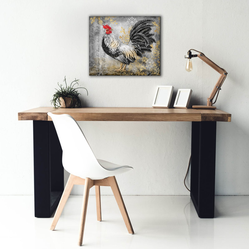 «Gold Lace Rooster B» par Jean Plout, art mural sur toile, H 20 po x l 24 po x P 0,75 po