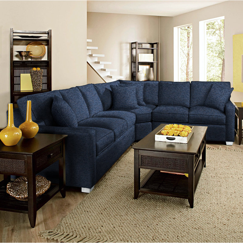 Ellora Upholstered L-Shaped Sectional Symmetrical, Frost White, Basic Navy
